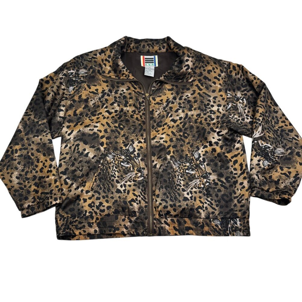 EVR Vintage 80's 100% Silk Animal/Leopard Print Zip Up Jacket Women's Size M